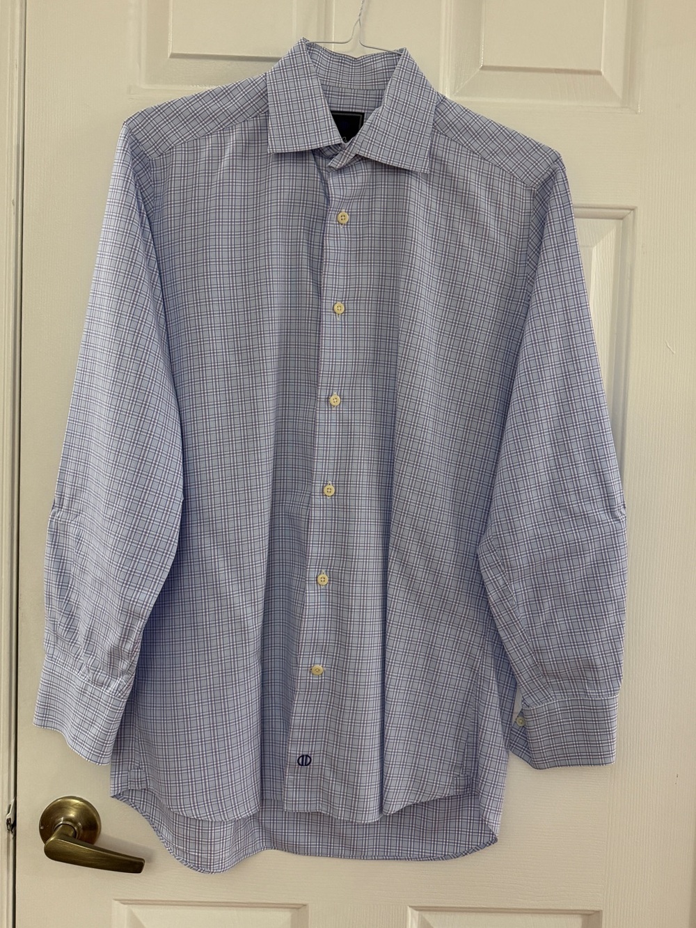 David Donahue Blue and White Windowpane Dress Shirt
